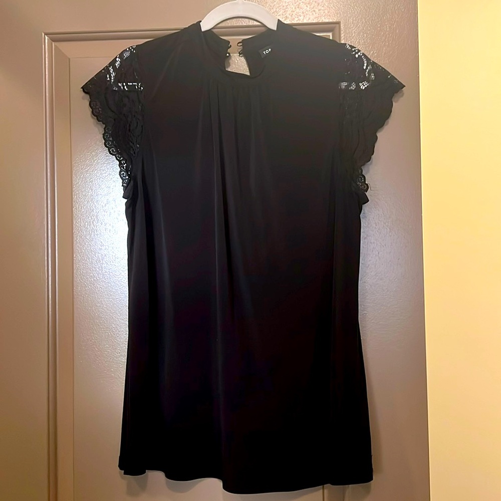 Mock neck cap sleeve blouse